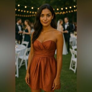 Max & Cleo Strapless Cocktail Dress – Rust – Size 6